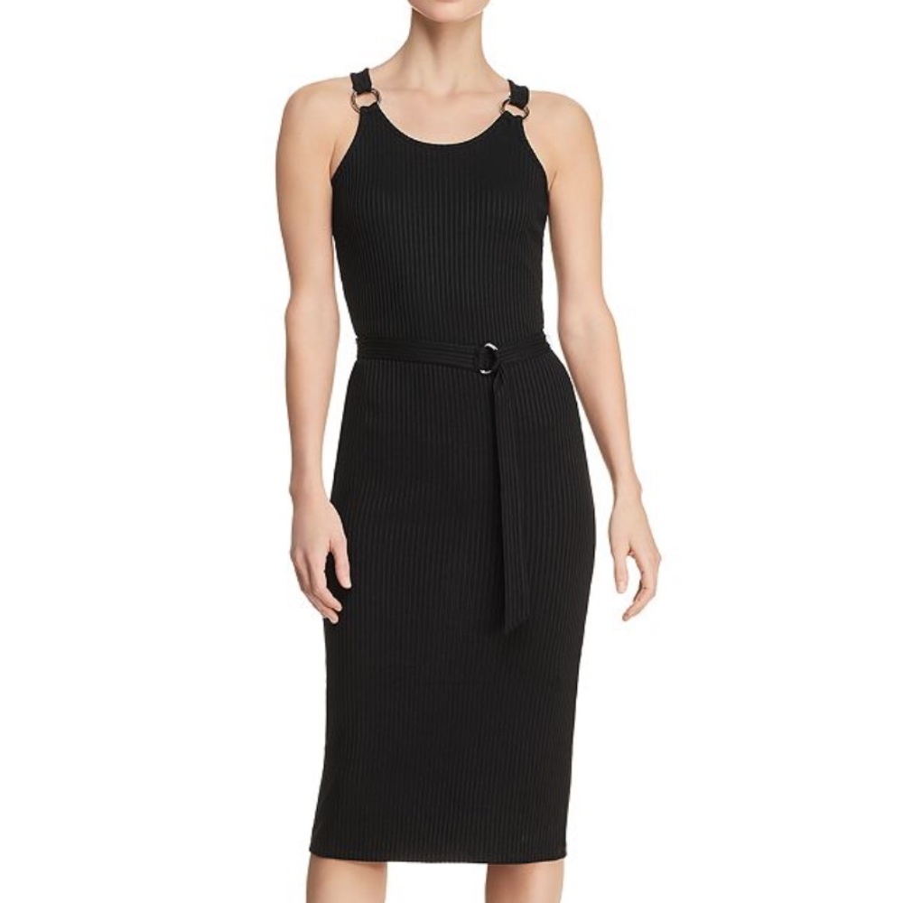 MICHAEL Kors  black Sleeveless Ribbed Ring-Strap Dress size S